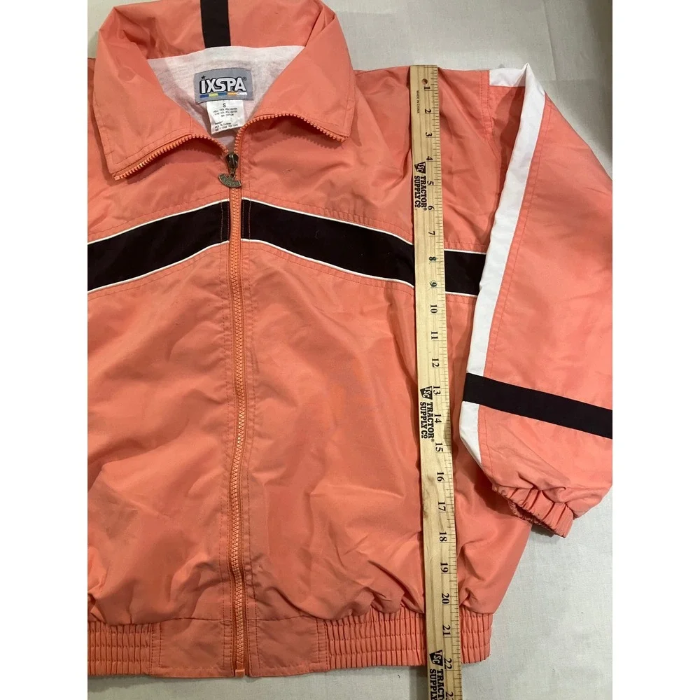 IXSPA Womens Vintage 90s Windbreaker Jacket Coral Pink Colorblock‎ Full Zip S